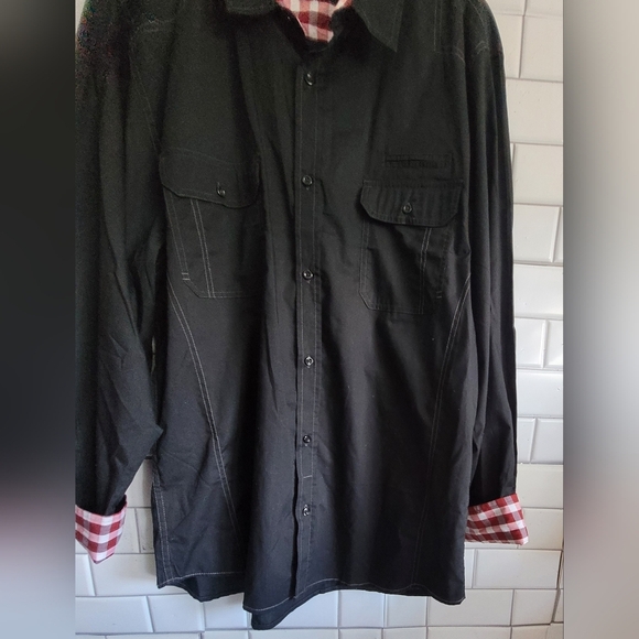 Tranquility Mayhem Mens Black Long Sleeve Button Down Front Casual Dress Shirt P - Picture 2 of 5